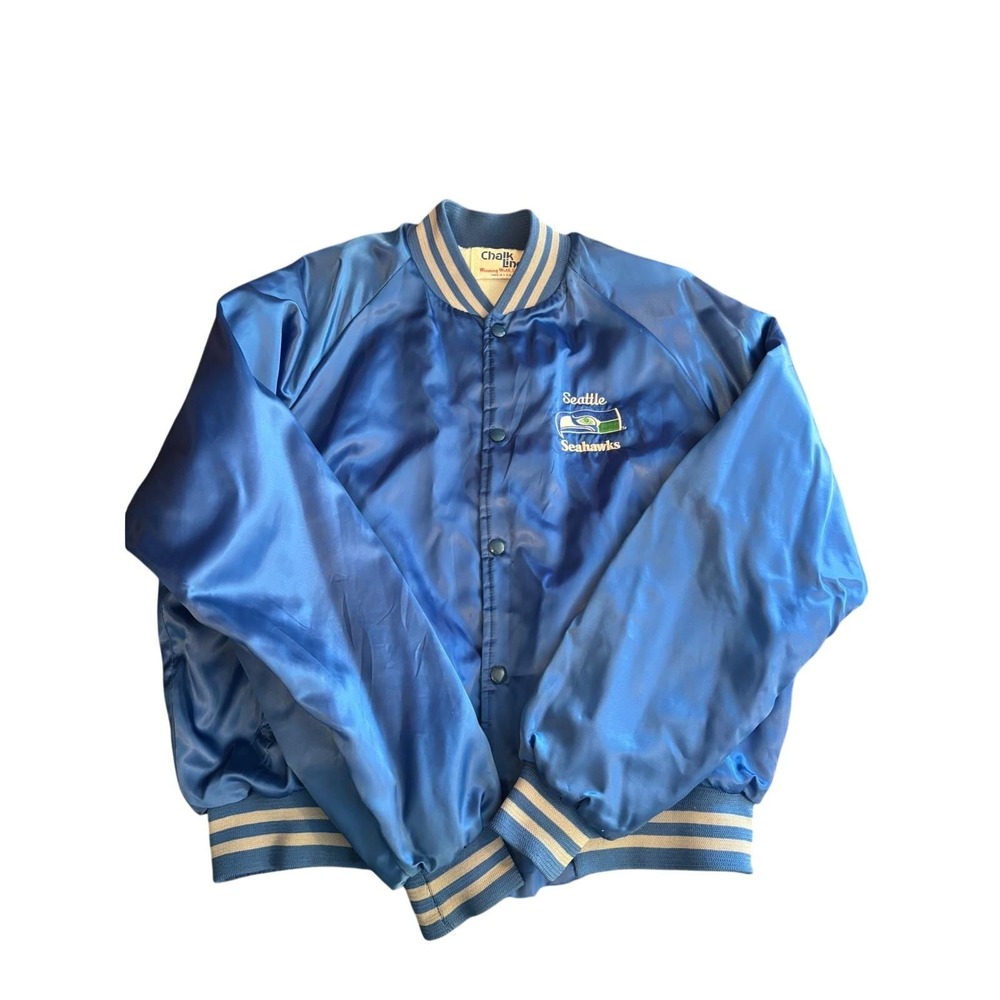 Vintage Chalk Line Seattle Seahawks Satin Bomber Jacket Mens XL Blue NFL USA